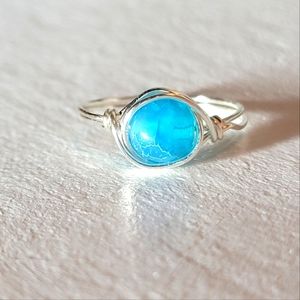 Blue Gemstone Wire Wrapped Ring Size 7.5